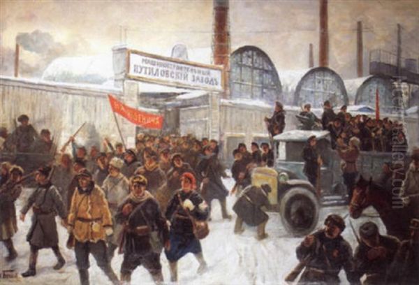 Mobilization Againt Yudenich At The Putilovsky Machine Factory Oil Painting by Alexander Fedorovich Bely