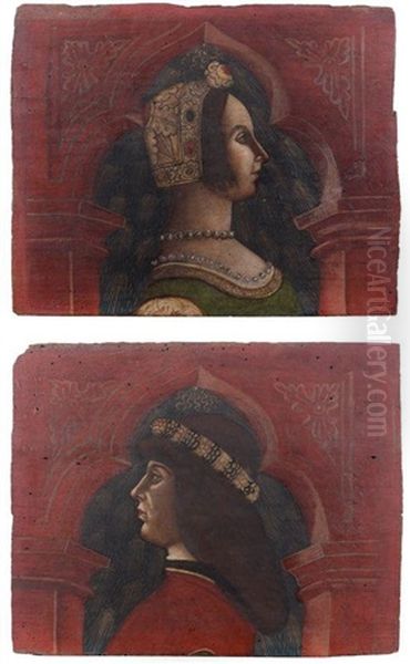 Jeune Femme De Profil Dans Une Arcature Et Jeune Homme De Profil Dans Une Arcature (pair) Oil Painting by Bonifacio Bembo