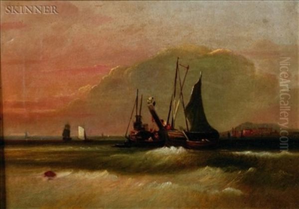 Luggers Exchanging Cargo At Boston Outer Harbor, Georges And Peddicks Isles In Background Oil Painting by William Otis Bemis