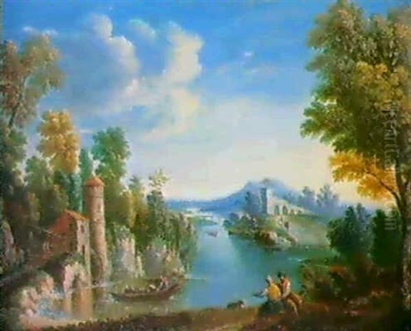 Landschaft Mit Wassermuhle. Oil Painting by Georg Christoph Gottlieb von Bemmel the Elder