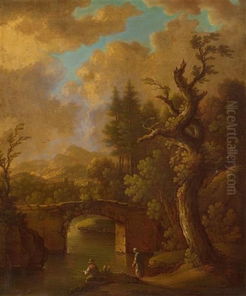 Flusslandschaft Mit Angler Oil Painting by Georg Christoph Gottlieb von Bemmel the Younger