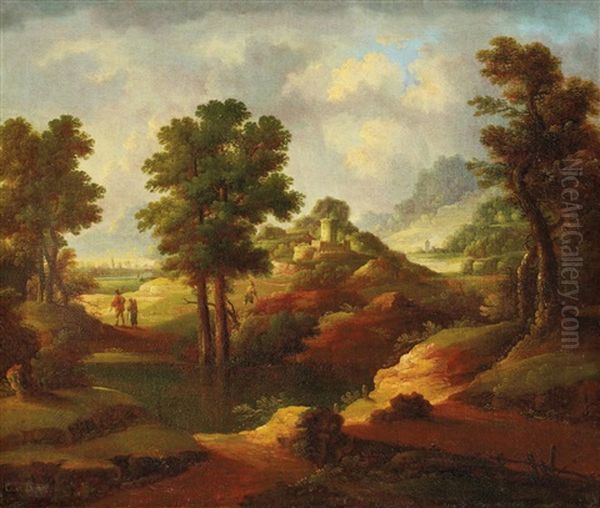 Landschaft Mit Furt Und Ferner Bergveste Oil Painting by Christoph Von Bemmel