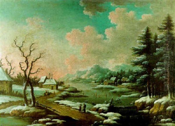 Paysage De Riviere Gelee En Allemagne Du Nord Oil Painting by Christoph Von Bemmel