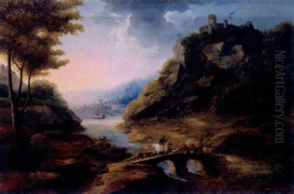 River Landscape With Bridge Oil Painting by Jacob Gerritsz van Bemmel