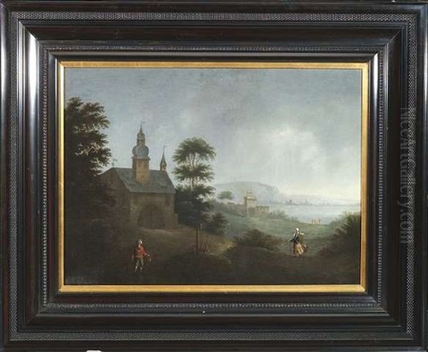 Fluslandschaft Mit Einem Torhaus Oil Painting by Johann Christoph Von Bemmel