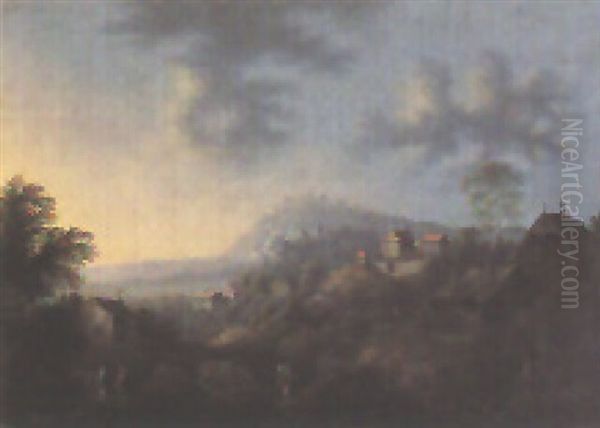 Ideale Hugellandschaft Bei Sonnenuntergang Oil Painting by Johann Christoph Von Bemmel