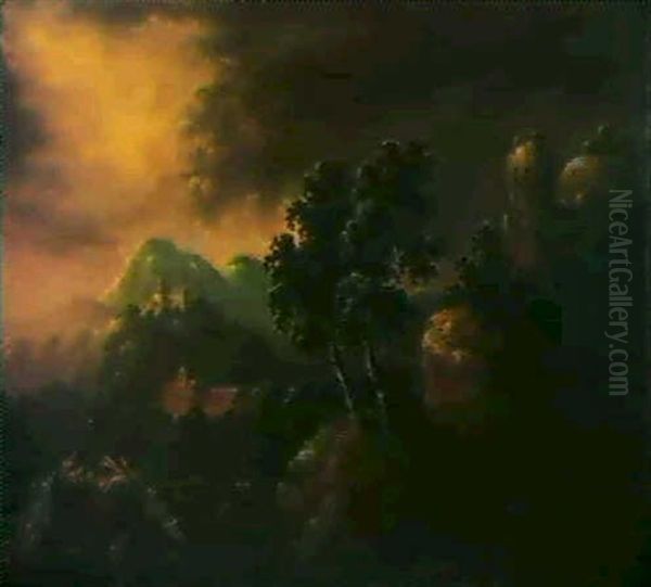 Gewitterstimmung In Einer Gebirgslandschaft. Oil Painting by Johann Christoph Von Bemmel