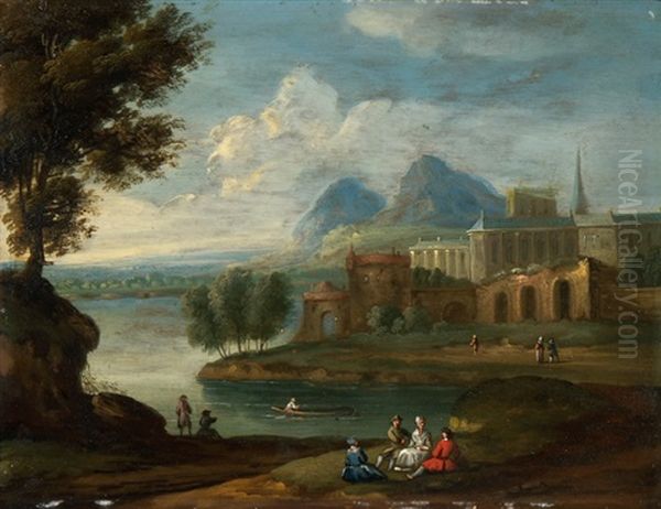 Rast Am Fluss Oil Painting by Johann Georg Von Bemmel