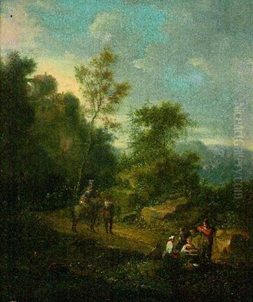 Landschaft Mit Rastenden Wanderern Oil Painting by Johann Georg Von Bemmel