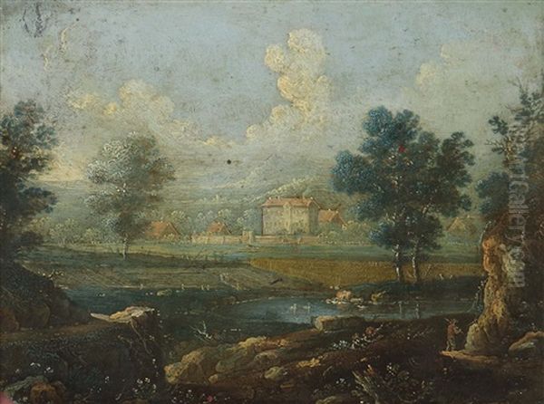 Landschaft Mit See Und Schloss Oil Painting by Peter Von Bemmel