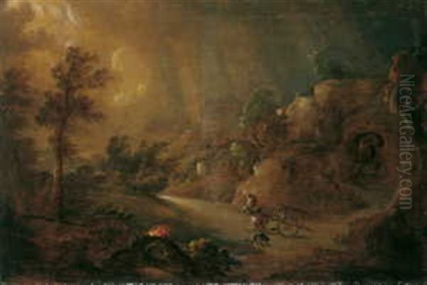 Gewitterlandschaft (+ Another Similar; Pair) Oil Painting by Peter Von Bemmel