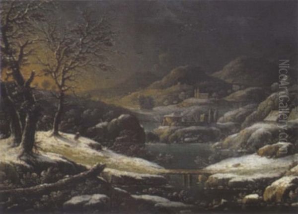 Gebirgige Winterlandschaft Oil Painting by Peter Von Bemmel