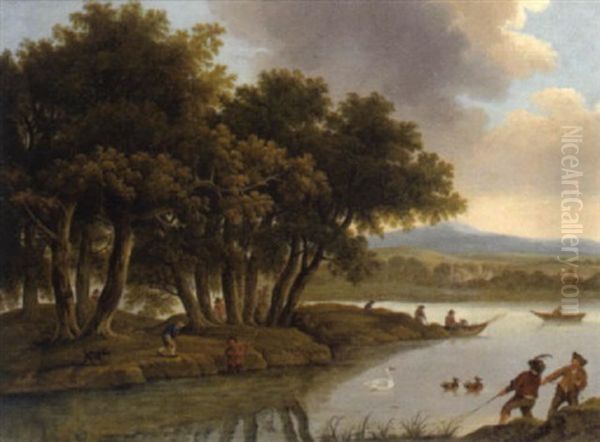 Fluslandschaft Mit Fischern Oil Painting by Peter Von Bemmel