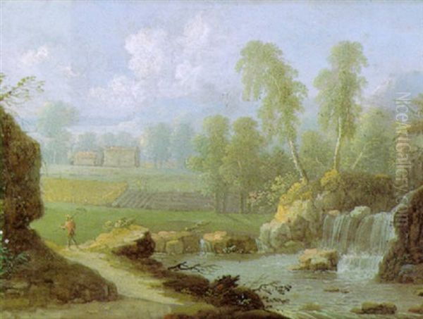 Fluslandschaft Mit Einem Wasserfall Oil Painting by Peter Von Bemmel