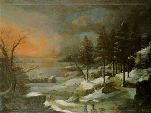 Winterlandschaft Mit Wandernen Barenfuhrern Oil Painting by Peter Von Bemmel