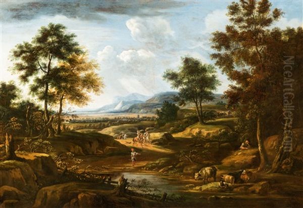 Weite Sudliche Landschaft Mit Osmanischen Reitern Oil Painting by Willem Van Bemmel