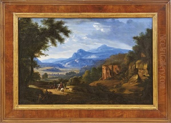 Turkische Reiter In Sudlicher Landschaft Mit Ruinen Oil Painting by Willem Van Bemmel