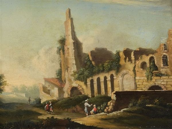 Landscape With Ruins And Figures Oil Painting by Willem Van Bemmel