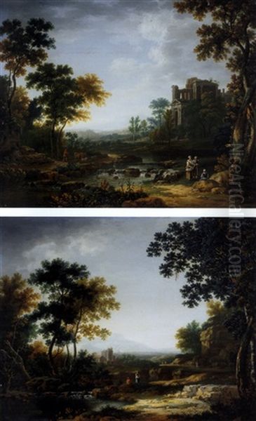 Landschaft Mit Ruinen Und Figurenstaffagen (+ Another; Pair) Oil Painting by Willem Van Bemmel