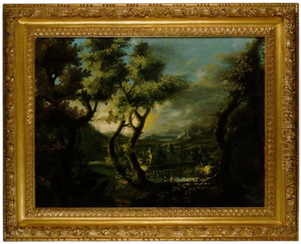 Bewaldete Landschaft Mit Anglern An Einem Bach Oil Painting by Willem Van Bemmel