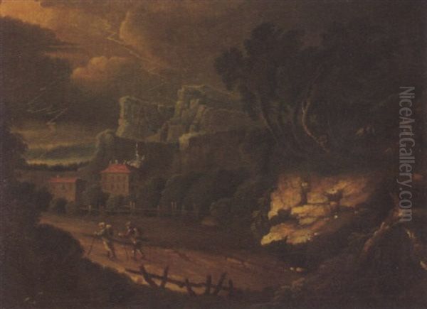 Gewitterlandschaft Mit Zwei Reisenden by Willem Van Bemmel