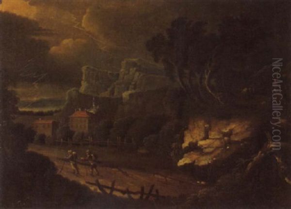 Gewitterlandschaft Mit Zwei Reisenden Oil Painting by Willem Van Bemmel