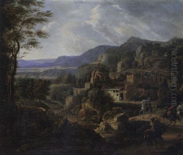 Sudliche Berglandschaft Mit Reitern Oil Painting by Willem Van Bemmel