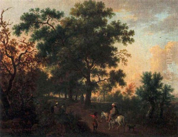 A Wooded Landscape With Gypsies Resting Near A Path Oil Painting by Willem Van Bemmel