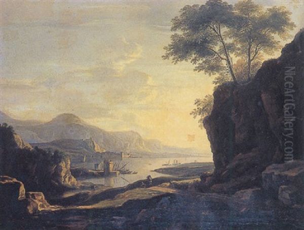 River Landscape With A Fortress Beyond Oil Painting by Willem Van Bemmel