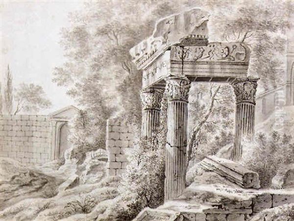 Landscape With Roman Ruins Oil Painting by Willem Van Bemmel