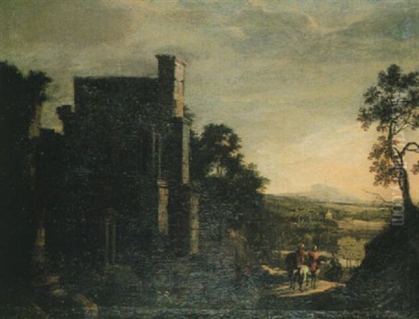 Landschaft Mit Ruine Und Turkischen Reitern Oil Painting by Willem Van Bemmel