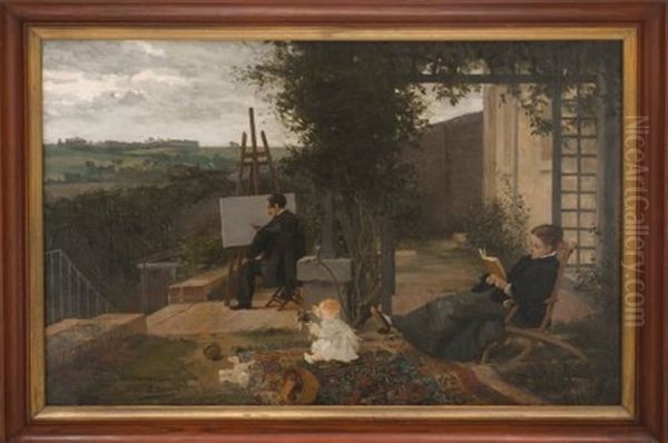 En La Terraza De Montivilliers (normandia) Oil Painting by Emile Benard