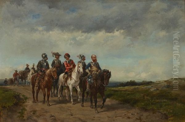 Scene De Cavaliers Oil Painting by Louis Emile Benassit