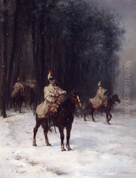 Prussian Calvary Exiting The Forest Oil Painting by Louis Emile Benassit