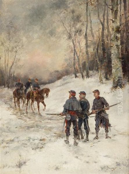 Approaching Cavalrymen Oil Painting by Louis Emile Benassit