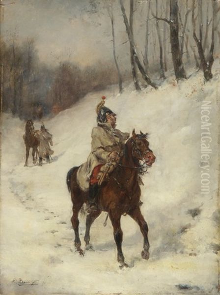 Patrouille Der Kurassiere Im Winter Oil Painting by Louis Emile Benassit