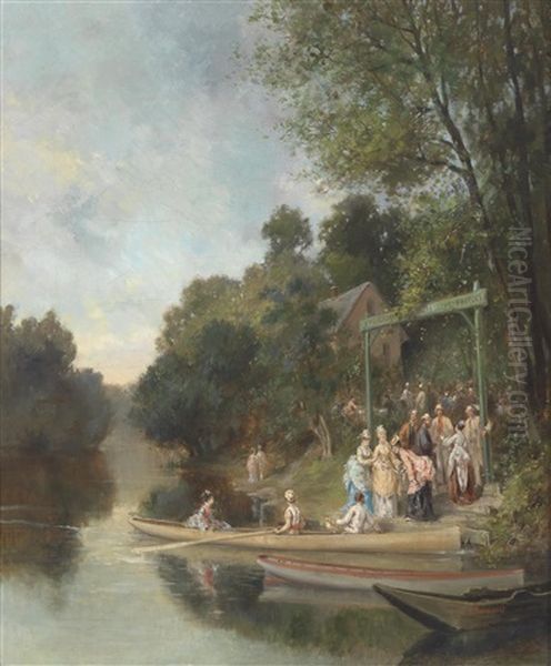 Ausflugsfreuden Am Seeufer Oil Painting by Louis Emile Benassit