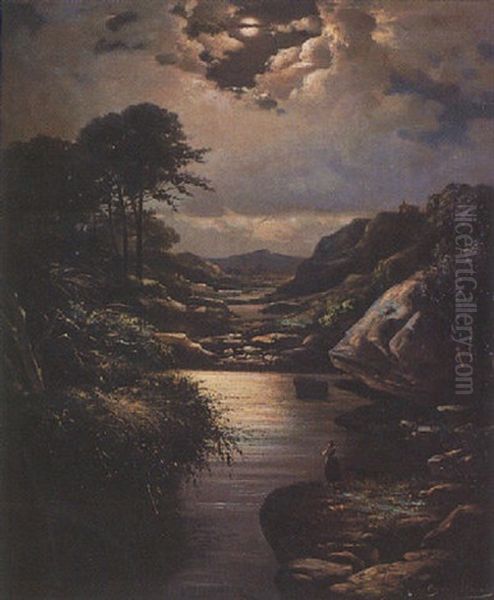 Paisaje A La Luz De La Luna Oil Painting by Cayetano Benavent y Rocamora