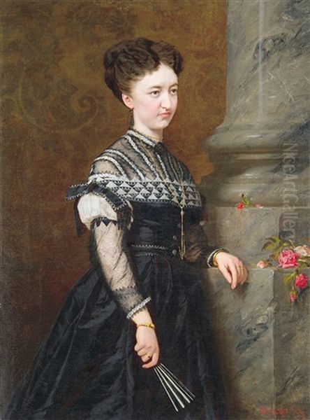 Female Portrait With Red Rose (portrait Of Benczur, Etelka) Oil Painting by Gyula von (Julius de) Benczur