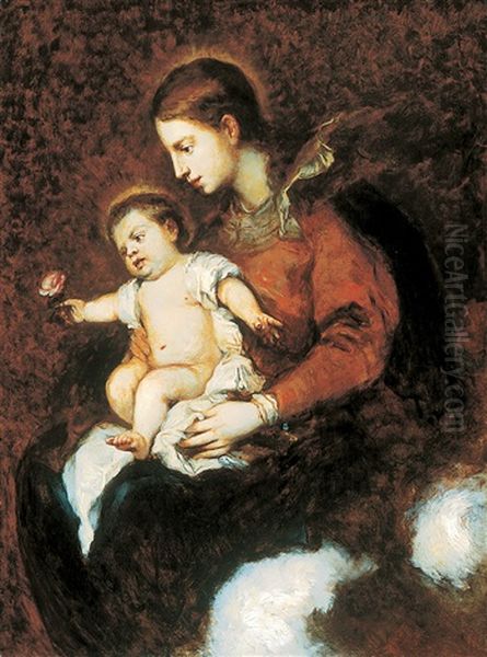 Madonna With The Child Jesus Oil Painting by Gyula von (Julius de) Benczur