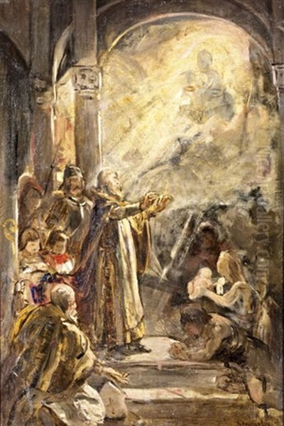 Szent Istvan Felajanlja A Koronat (vazlat) Oil Painting by Gyula von (Julius de) Benczur