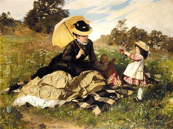 Sommer Picknick (summer Picnic) Oil Painting by Gyula von (Julius de) Benczur