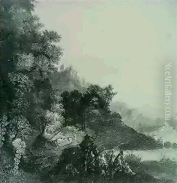 Groupe De Paysans Dans Un Paysage Boise Oil Painting by Christian Johan Bendeler