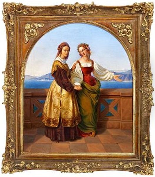 Two Women Named Leonoren Oil Painting by Edouard Julius Friedrich Bendemann