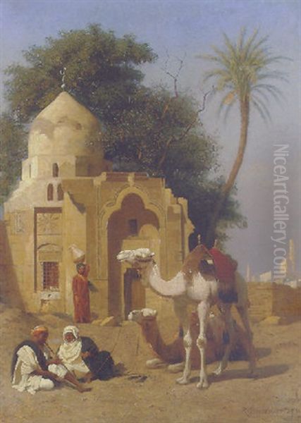 A Rest Outside The Mosque Oil Painting by Rudolf (Christian Eugen) Bendemann