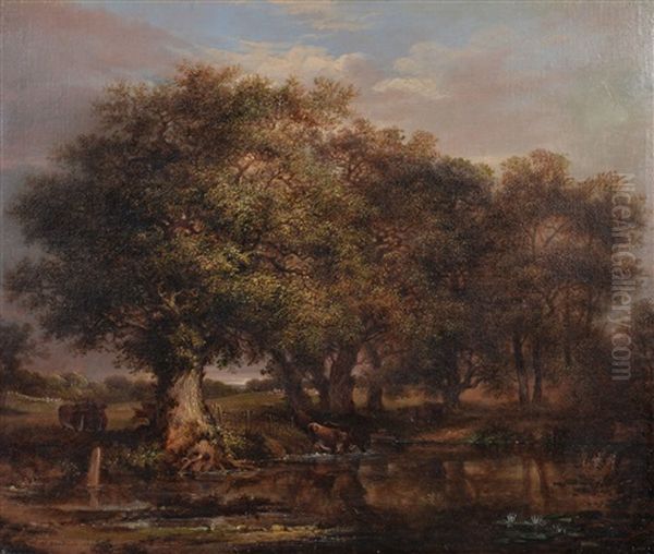 Cattle By A River Oil Painting by Siegfried Detlev Bendixen