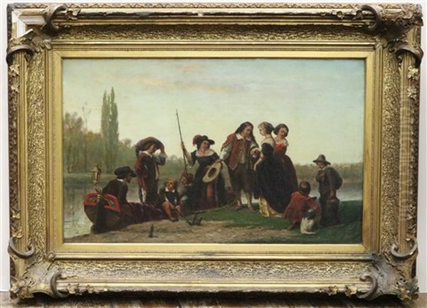 Een Elegant Gezelschap Bij Een Sloep Oil Painting by Carel Frederik I Bendorp