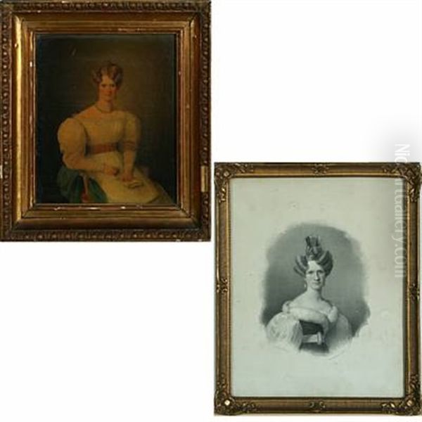 Portrait Of Marie Raffenberg (+ Lithograph Of Same; 2 Works) Oil Painting by Wilhelm Ferdinand Bendz