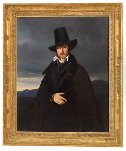 The Artist's Friend, Painter Wilhelm Kaulbach In A Bavarian Landscape Oil Painting by Wilhelm Ferdinand Bendz