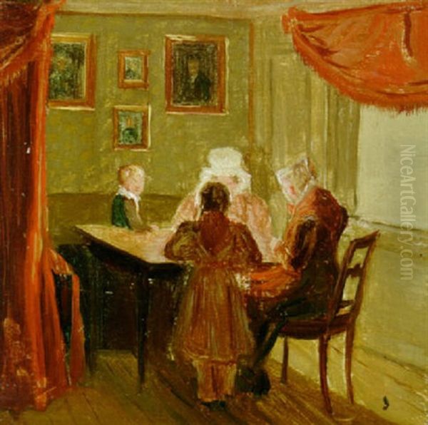 Interior Fra Et Kunstnerhjem Med Malerier I Guldrammer Pa Vaeggene Oil Painting by Wilhelm Ferdinand Bendz